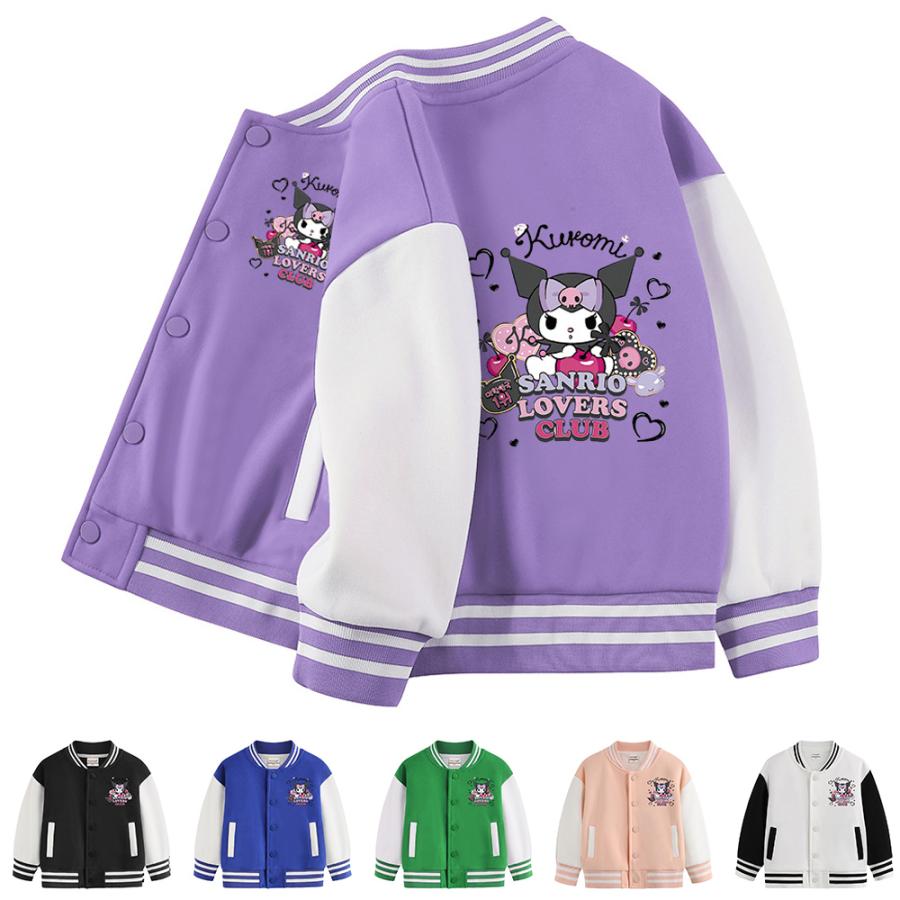 乐天商城 - クロミ (Kuromi) スタジャン コットン 子供服 スカジャン キッズ 男の子 女の子 アウター ジップアップ ジャケット ブルゾンジャンパー 春秋裏ボア おしゃれ