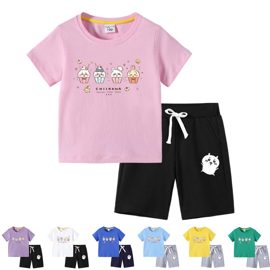 Rakuten - 綿100% Tシャツ chiikawa ちいかわ 子供 キッズ 子ども 男の子女の子 半袖シャツ 子ども服 トップス 上下2点セット ジャージ 短パン 半ズボン ルームウェア