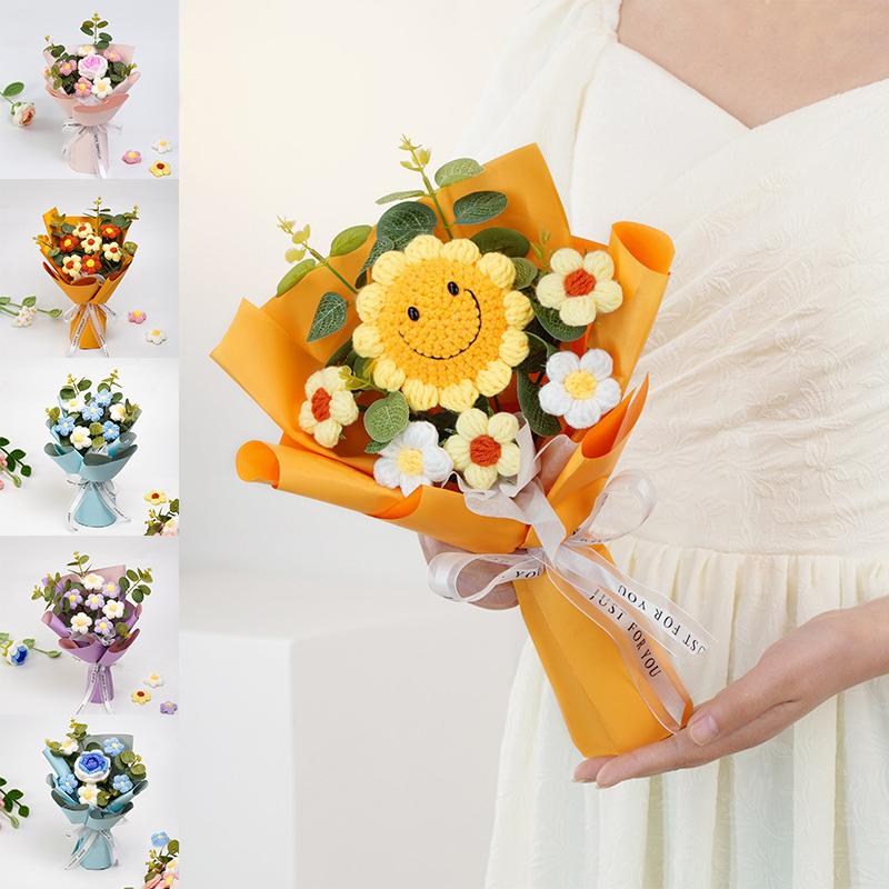 Rakuten - スーパー 人形の花束 ぬいぐるみ ひまわり 編み物 記念日 プレゼント お祝い 置き物 ブーケ フ ぬいぐるみシミュレーションかぎ針編みの花の花束 レディース