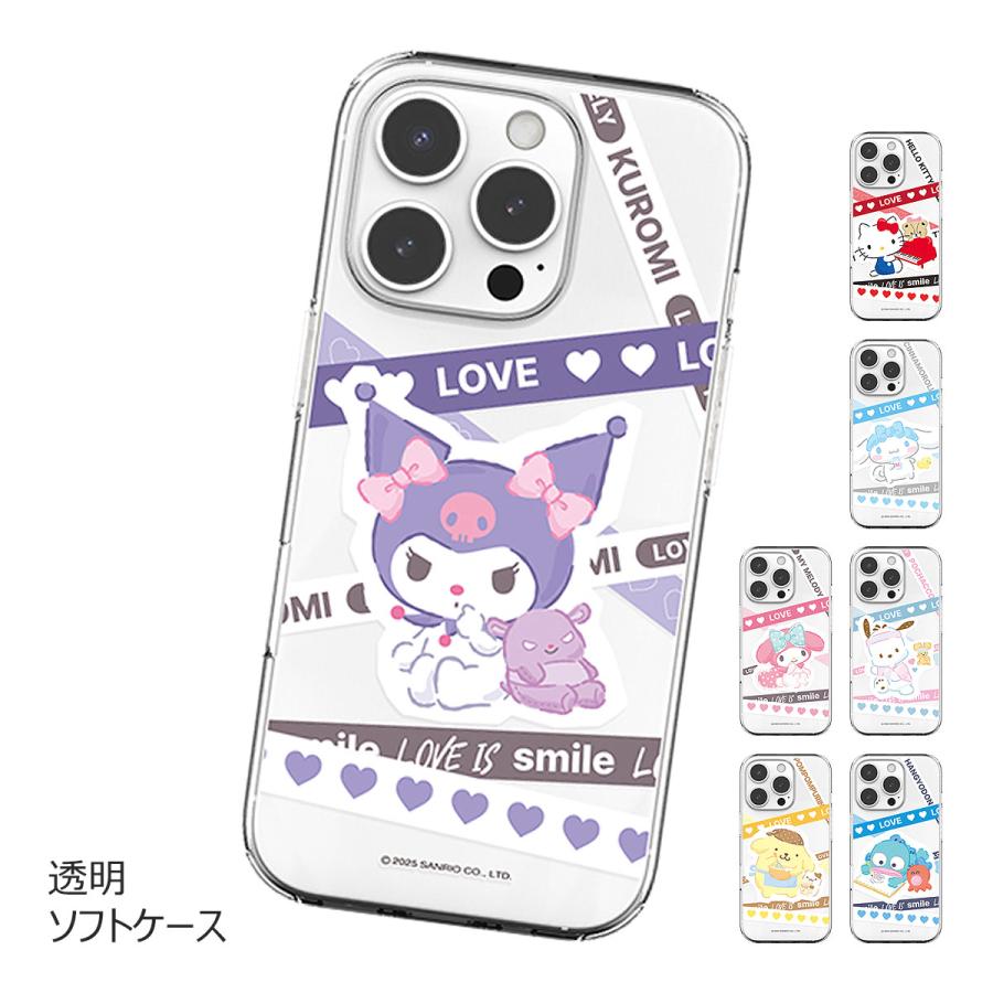 Rakuten - Sanrio Characters Love Line Clear Jelly ケース iPhone 17e Air 17 Pro Max 16e 16 Plus 15 14 SE3 13 mini 12 SE2 11 XS XR X 8 7