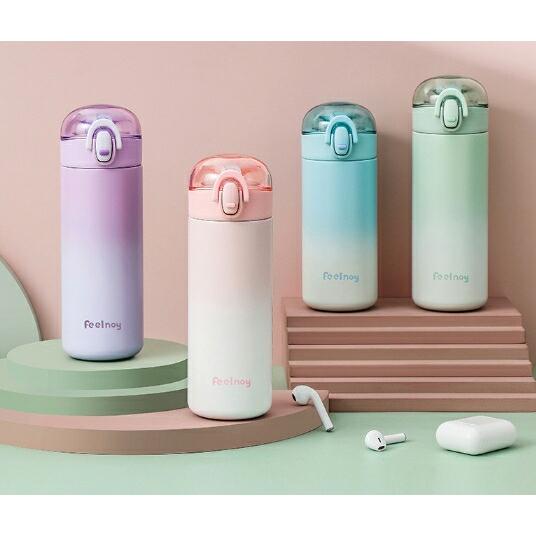 Rakuten - 水筒 340ml/420ml おしゃれ 子供 大人 ストロー 保冷 保温 真空断熱 直飲み ボトル ワンタッチ ステンレス 蓋付き 漏れ防止 通勤 通学