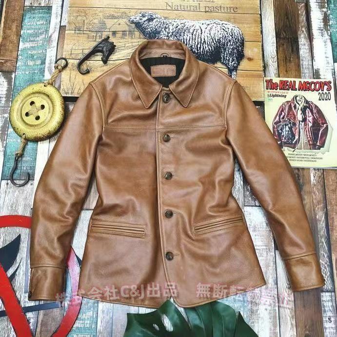 Rakuten - 高品質 カウハイド 復刻50's カーコート レザージャケット ナチュラルブラウン Mサイズ ドライビング ブレーキマン （株）C&Jオイルレザー 牛革