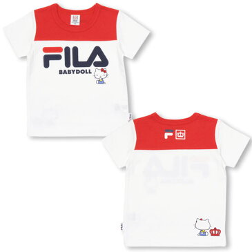 【4/30まで20％OFF SALE】BABYDOLL サンリオ FILA キティTシャツ-子供服 女の子 ホワイト レッド フィラ 90-130cm ベビー キッズ ベビードール starvations-1214K