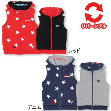 【50%OFF ウィンターSALE】リバーシブル ベスト 0948K ベビードール BABYDOLL ベビー キッズ 男の子 女の子 星柄 ブラック グレー 杢