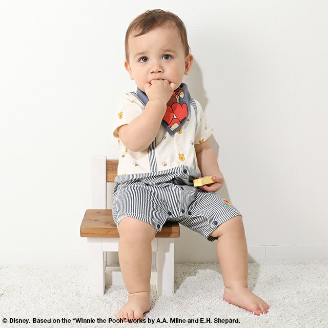 【S20】 ディズニー スタイ付 サロペット ロンパース 2点セット 7910B ベビードール BABYDOLL 子供服 ベビー DISNEY ベビー服 ミッキー ミニー くまのプーさん チップとデール