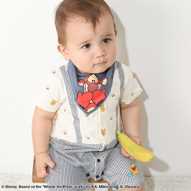 【S20】 ディズニー スタイ付 サロペット ロンパース 2点セット 7910B ベビードール BABYDOLL 子供服 ベビー DISNEY ベビー服 ミッキー ミニー くまのプーさん チップとデール