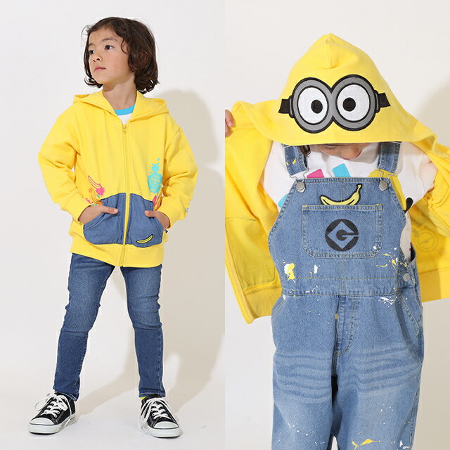 NEW 親子お揃い ミニオン なりきり フード ジップパーカー 9290K ベビードール BABYDOLL 子供服 ベビー キッズ 男の子 女の子 ミニオンズ minions コラボ ハロウィン 衣装 仮装 コスプレ コスチューム クリスマス ミニオンズグッズ
