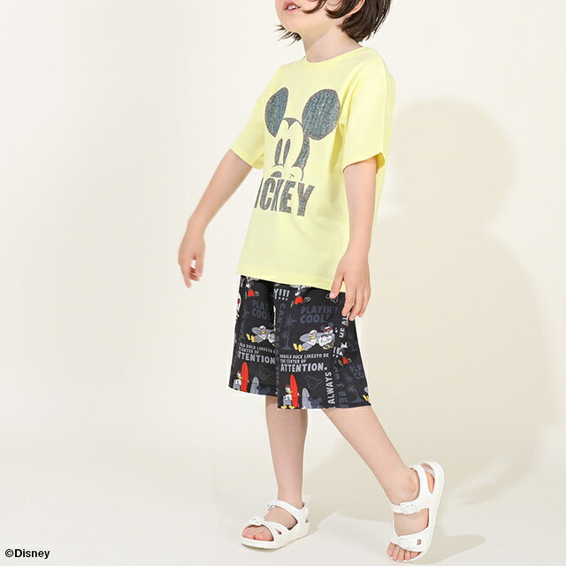 【S20】 親子お揃い ディズニー デニム貼付風 Tシャツ 9466K 綿100% ベビードール ...