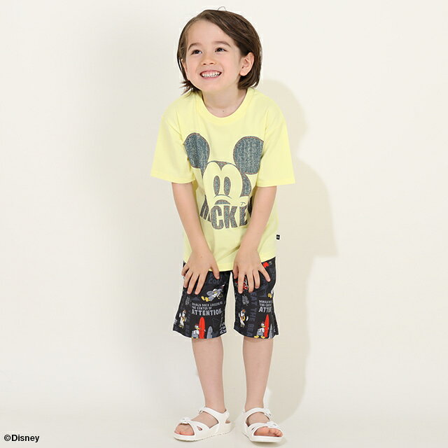 【S20】 親子お揃い ディズニー デニム貼付風 Tシャツ 9466K 綿100% ベビードール ...