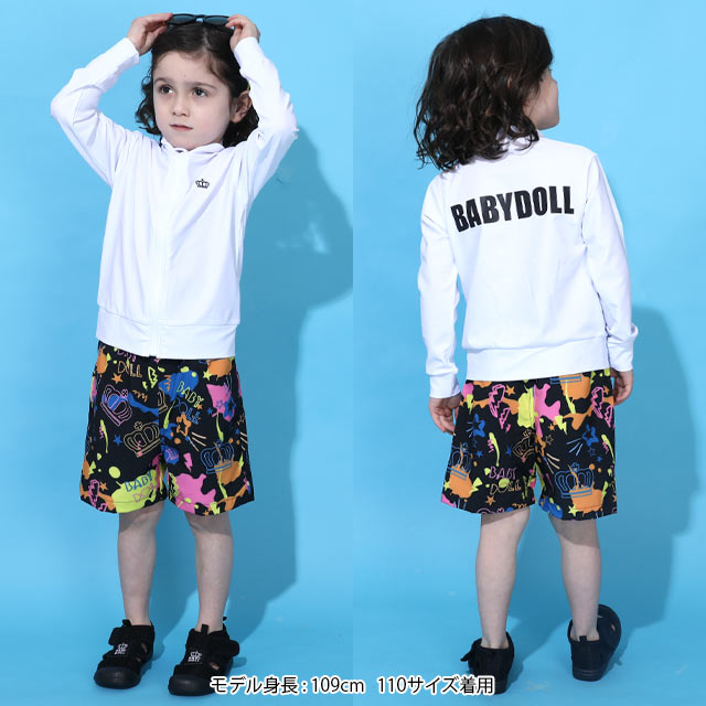 ≪週末限定*まとめ割クーポン対象≫【20％OFF サマーSALE】 バックロゴ ラッシュガード 0488K 水陸両用 UVカット ベビードール BABYDOLL 子供服 ベビー キッズ 男の子 女の子 水着 フードなし swim セール