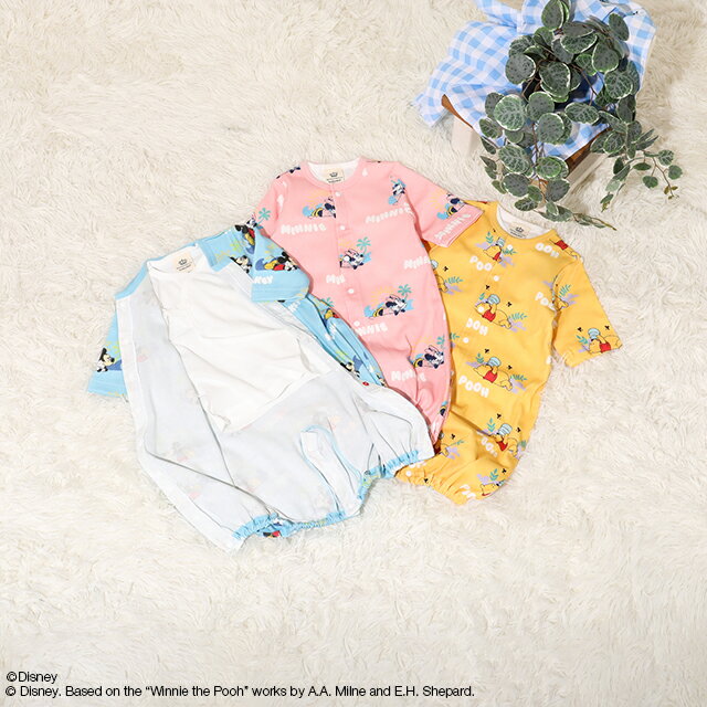 ディズニー 肌着付き 2WAYオール 0714B 綿100％ ベビードール BABYDOLL 子供服 ベビー 男の子 女の子 DISNEY ロンパース ベビー服 ミッキー ミニー プーさん 肌着付 ドッキング ツーウェイオール 短肌着 NEW