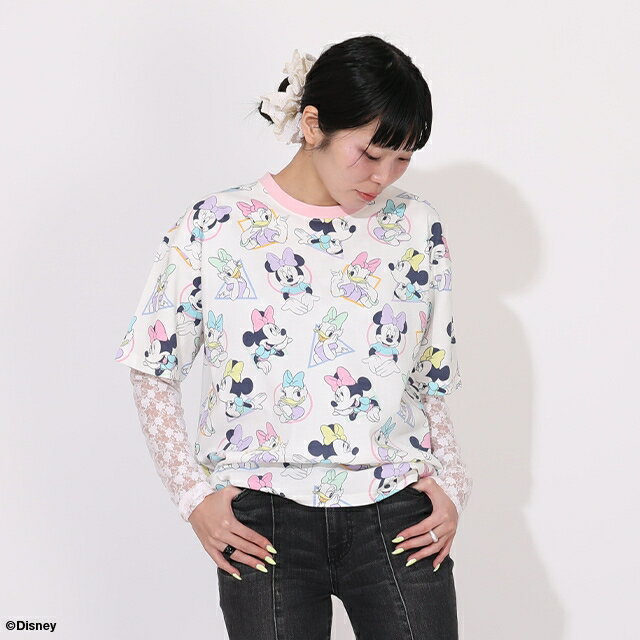親子お揃い ディズニー パステル総柄 Tシャツ 1332A 綿100％ ベビードール BABYDOL...