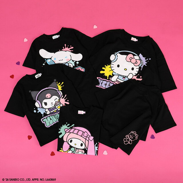 親子お揃い サンリオ ペイント Tシャツ 1555K ベビードール BABYDOLL 子供服 ベビー キッズ 女の子 ハローキティ クロミ マイメロディ シナモロール コラボ グッズ 80 90 100 110 120 130 140 NEW v30