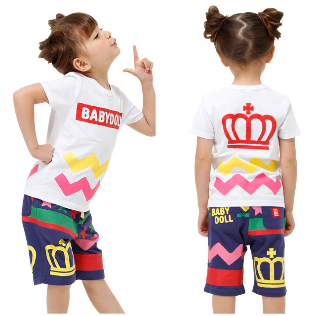 【50％OFF アウトレットSALE】通販限定 BABYDOLL 通販限定 ギザギザTシャツ-子供服 男の子 女の子 ホワイト ネイビー グリーン 80-140cm ベビー キッズ ベビードール starvations-0545K 2018ss_sts