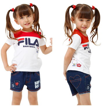 【4/30まで20%OFF SALE】BABYDOLL サンリオ FILA キティTシャツ-子供服 女の子 ホワイト レッド フィラ 90-130cm ベビー キッズ ベビードール starvations-1214K