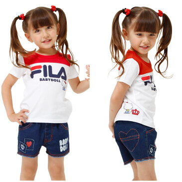 【4/30まで20％OFF SALE】BABYDOLL サンリオ FILA キティTシャツ-子供服 女の子 ホワイト レッド フィラ 90-130cm ベビー キッズ ベビードール starvations-1214K