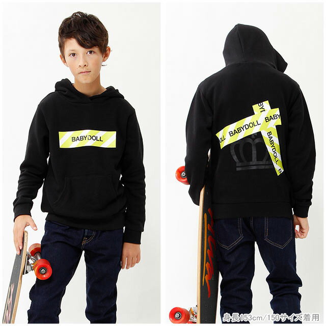 【50％OFF アウトレットSALE】 通販限定 BLACK LABEL ブラックレーベル テープ 貼付 パーカー 1470K ベビードール BABYDOLL 子供服 キッズ ジュニア 男の子 女の子 小学生 中学生 ストリート ヒップホップ ダンス 衣装