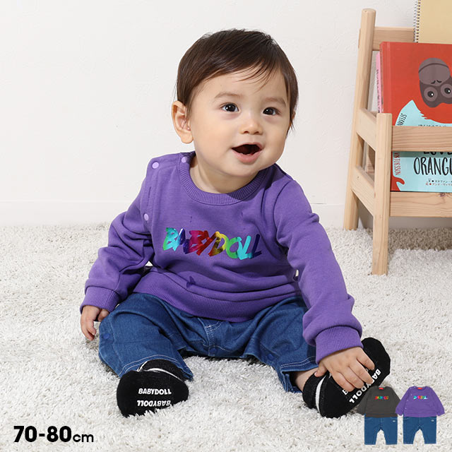 【30%OFF SALE】 レインボー ロゴデニムドッキングロンパース 0101B ベビードール BABYDOLL 子供服 ベビー 男の子 女の子 セール