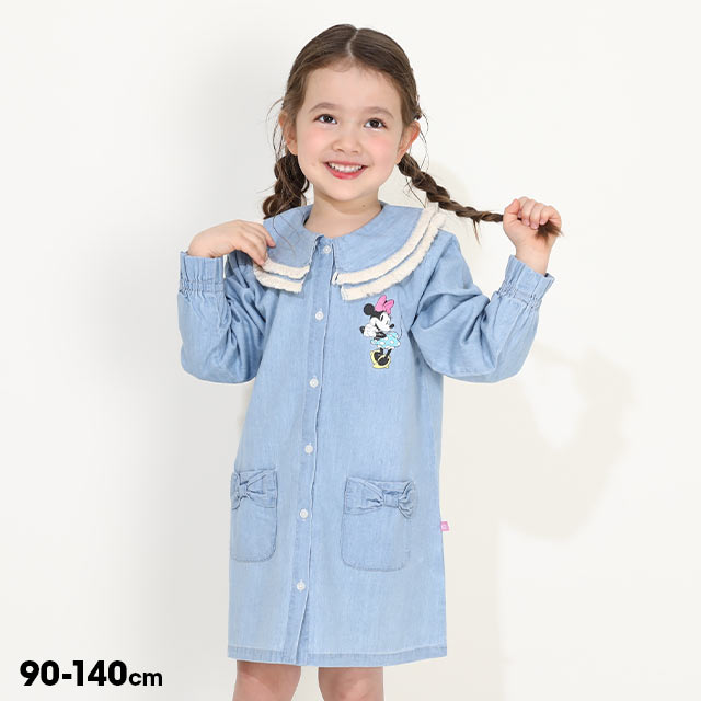 【S20】 ディズニー フリンジ襟付き デニムワンピース 0297K ベビードール BABYDOLL 子供服 ベビー キッズ 男の子 女の子 DISNEY ミニーのサムネイル
