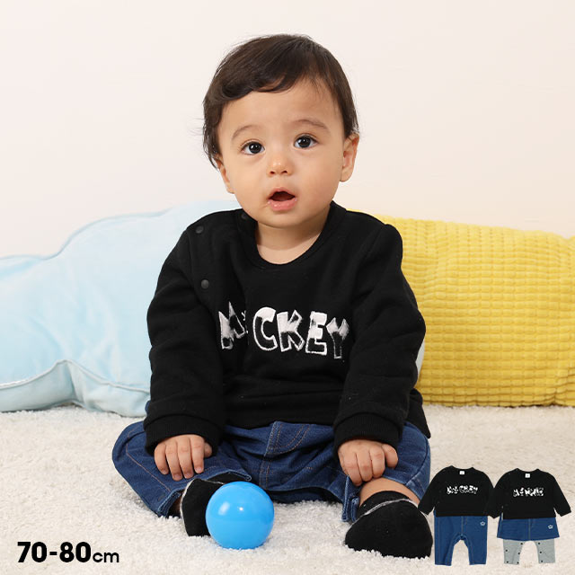 【S30】 ディズニー アニマル柄 デニム切替 ロンパース 7539B ベビードール BABYDOLL 子供服 ベビー DISNEY ベビー服