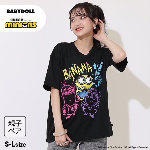 NEW 親子お揃い ミニオン ラクガキ ネオン Tシャツ 9295A ベビードール BABYDOLL 子供服 大人 ユニセックス 男女兼用 レディース メンズ ミニオンズ minions コラボ