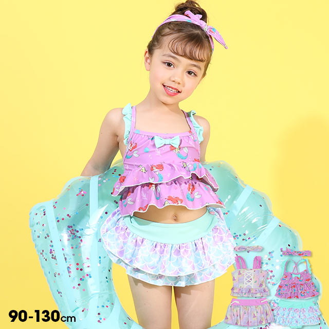 4/12NEW ディズニー プリンセス セパレート 水着 9447K ベビードール BABYDOLL ベビー キッズ 女の子 DISNEY★Collection トップス パンツ ヘアバンド 3点セット ラプンツェル アリエル