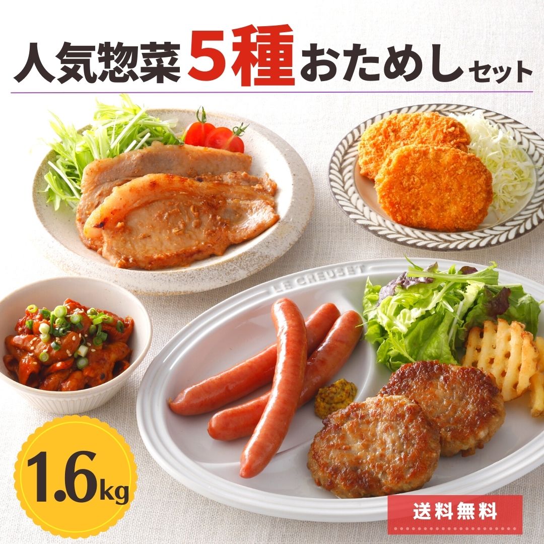 冷凍食品 惣菜 肉 5種 福袋 約1.6kg 送料無料 コロッケ ウインナー ハンバーグ 豚ロース 味噌漬 ホルモ..