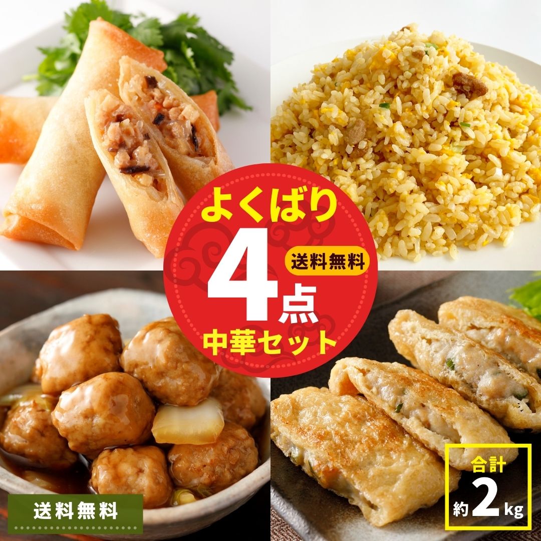 [レビュー特典］ チャーハン 春巻 いなり餃子 肉だんご 中華 4種 セット 計約 2kg 大容量 送料無料 春巻き 炒飯 中華料理 まとめ買い 冷凍 冷凍食品 おかず お惣菜 おうちご飯 おつまみ お弁当 パーティー 簡単調理 簡単 時短 スターゼン ポイント消化 レンジ調理