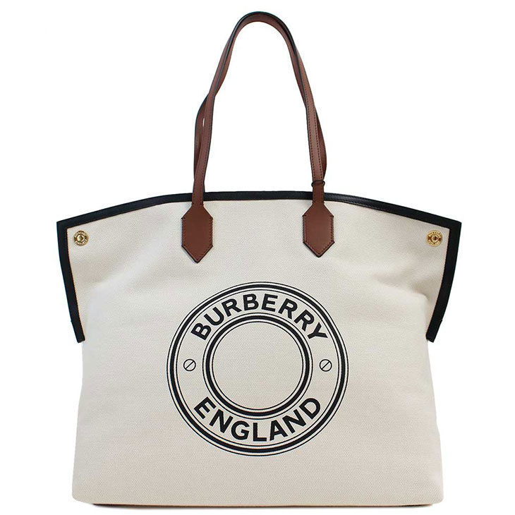 バーバリーBURBERRY トートバッグ ラージ ロゴグラフィック コットンキャンバス ソサエティトート レディース BUR-BAG2【新品】【ブランド】