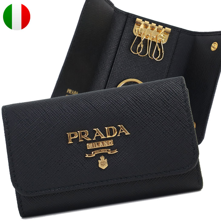 プラダ PRADA 4連キーケース レディース 女性 婦人 本革 レザー サフィアーノ 高級感 上品 イタリア製 専用箱付き ブラック/黒(1PG004 SAFFIANO METAL NERO)【新品】【ブランド】プレゼント ラッピング無料 ギフト 送料無料 あす楽