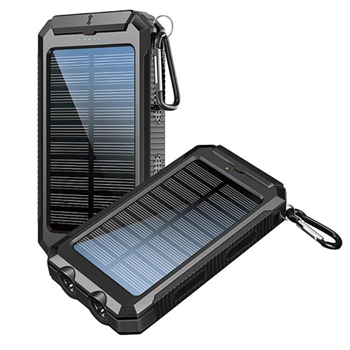 ライト付きソーラーバッテリー8000MAH 35617 バッテリー ソーラー充電 大容量 2台同時 ライト付 キャンプ 釣り アウトドア 防災 LED カラビナ 非常時 停電 防災