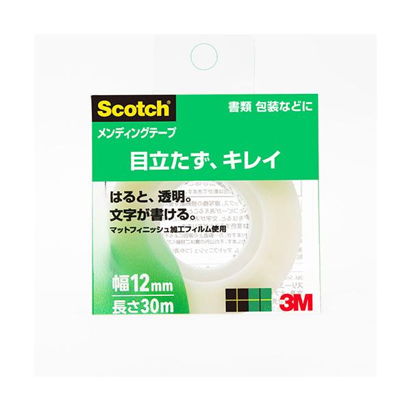 メンディングテープ（ケース入）●寸法：幅12mm×長30m●巻芯径：25mm●テープ厚：0．058mm●材質：基材＝アセテートフィルム，粘着剤＝アクリル系●クリアケース入