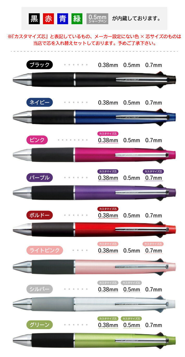 まとめ買いクーポン! ボールペン 名入れ 三菱鉛筆 ジェットストリーム 4＆1 ボールペン(0.38mm 0.5mm 0.7mm)+シャープペン MSXE5-1000 ボールペン ※メーカー設定に無いカラー×芯サイズの組み合わせも当店で入れ替えて販売中！