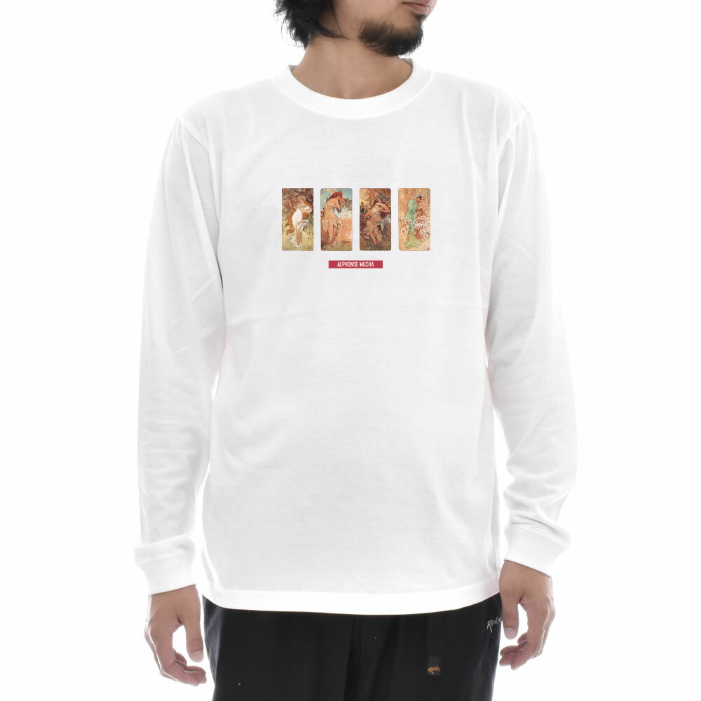 【アートTシャツ】ミュシャ Tシャツ アルフォンス・ミュシャ 装飾パネル連作 四季 Life is ART ライフ イズ アート 長袖 ロングスリーブ ロンT ホワイト 白 メンズ レディース 大きいサイズ ビック ベースボール おしゃれ 絵画 名画 ティーシャツ S M L XL XXL ブランド