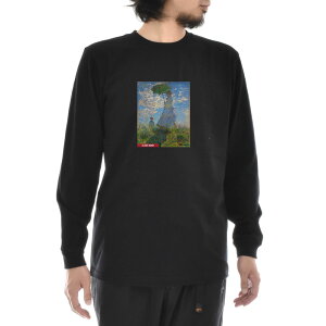 【長袖 アートTシャツ】モネ Tシャツ クロード・モネ 散歩、日傘をさす女性 ライフ イズ アート 長袖 ロングスリーブ ロンT メンズ レディース 大きいサイズ ビックサイズ ブラック 黒 おしゃれ アート 絵画 名画 ティーシャツ S M L xxl ブランド