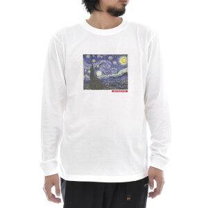 【長袖 アートTシャツ】ゴッホ Tシャツ 星月夜 フィンセント・ファン・ゴッホ ライフ イズ アート 長袖 ロングスリーブ ロンT メンズ レディース 大きいサイズ ビックサイズ おしゃれ 絵画 名画 ティーシャツ S M L XL XXL ホワイト 白 ブランド