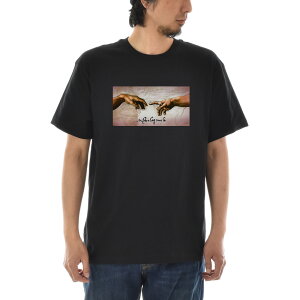 【半袖 アートTシャツ】ミケランジェロ・ブオナローティ Tシャツ アダムの創造 フォーカス ライフ イズ アート 半袖 ショートスリーブ SS S/S メンズ レディース 大きいサイズ ビックサイズ 絵画 名画 ティーシャツ S M L XL XXL ブラック 黒 ブランド【S47_01】