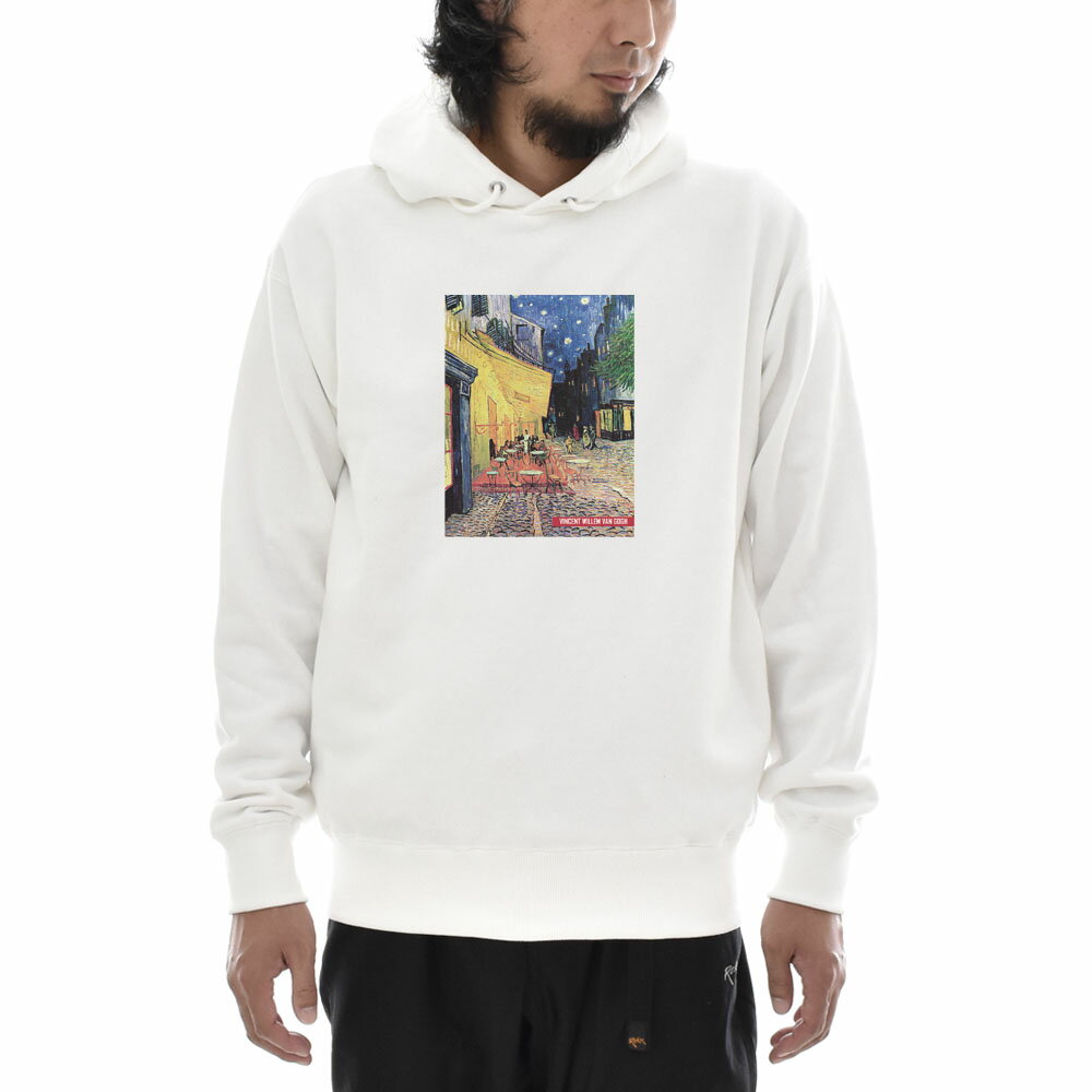 【アートパーカー】ゴッホ パーカー 夜のカフェテラス フィンセント・ファン・ゴッホ Life is ART ライフ イズ アート スウェットパーカー スエットパーカー メンズ レディース 大きいサイズ ビック 絵画 名画 S M L XL XXL ホワイト 白 ブランド【S47_01】
