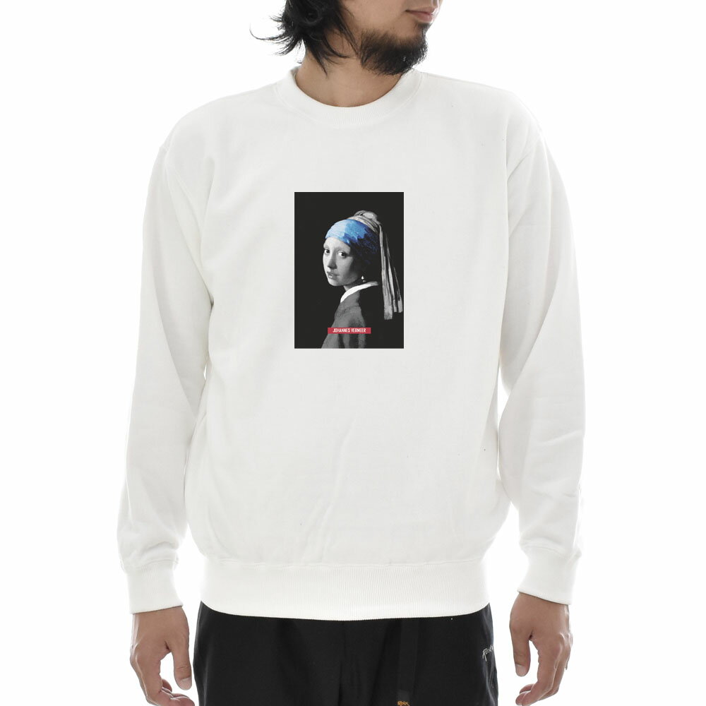 【アートトレーナー】ヨハネス・フェルメール トレーナー 真珠の耳飾りの少女 モノクロブルー Life is ..