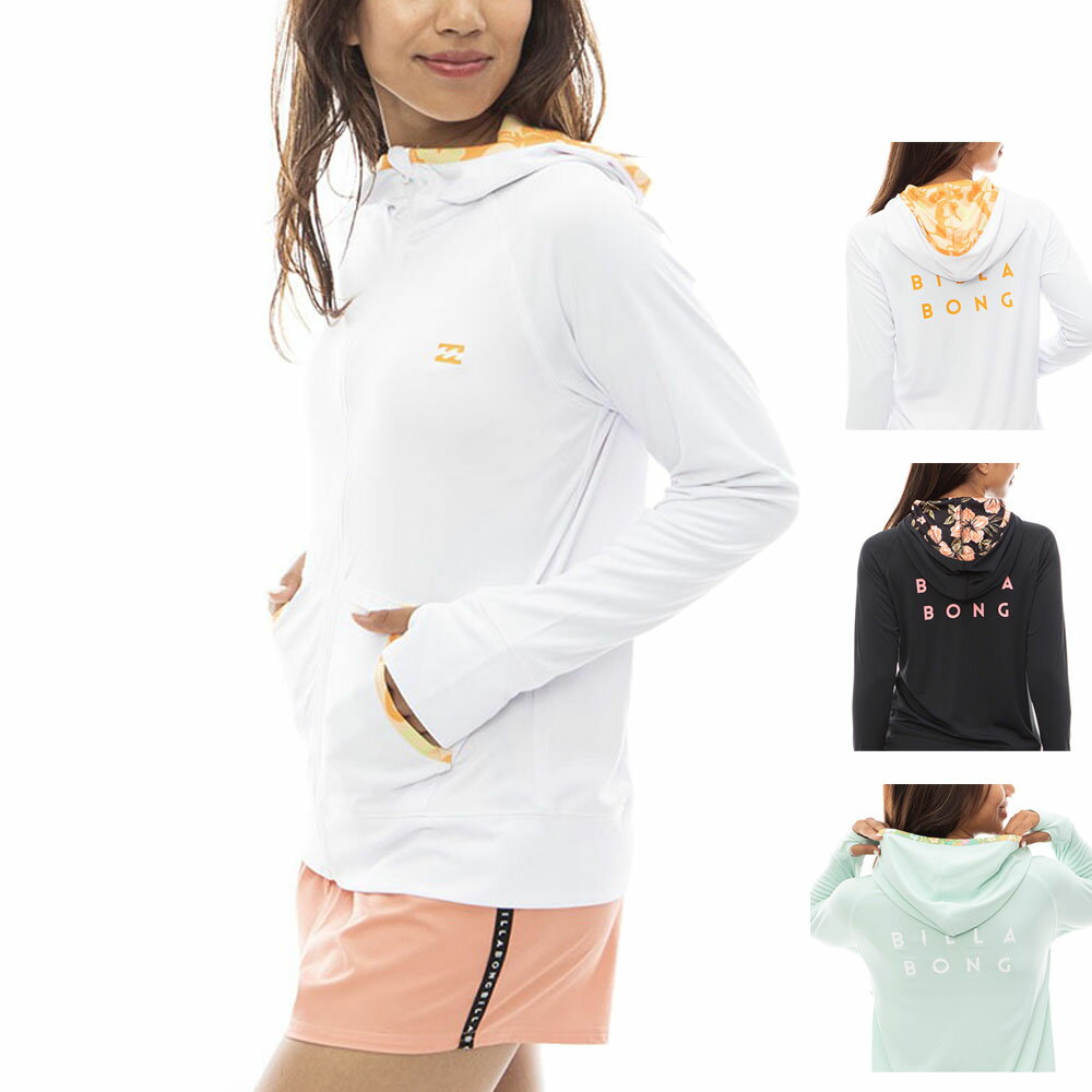 【今だけ10%OFFセール】ビラボン BILLABONG レディース ジップアップラッシュガードパーカー ZIP UP HOODED RASHGUARD BE013861【女性用 M L】【ラッシュパーカー 水陸両用 UVカット 紫外線対策 日焼け防止 サーフィン 海水浴 プール サステナブル素材】