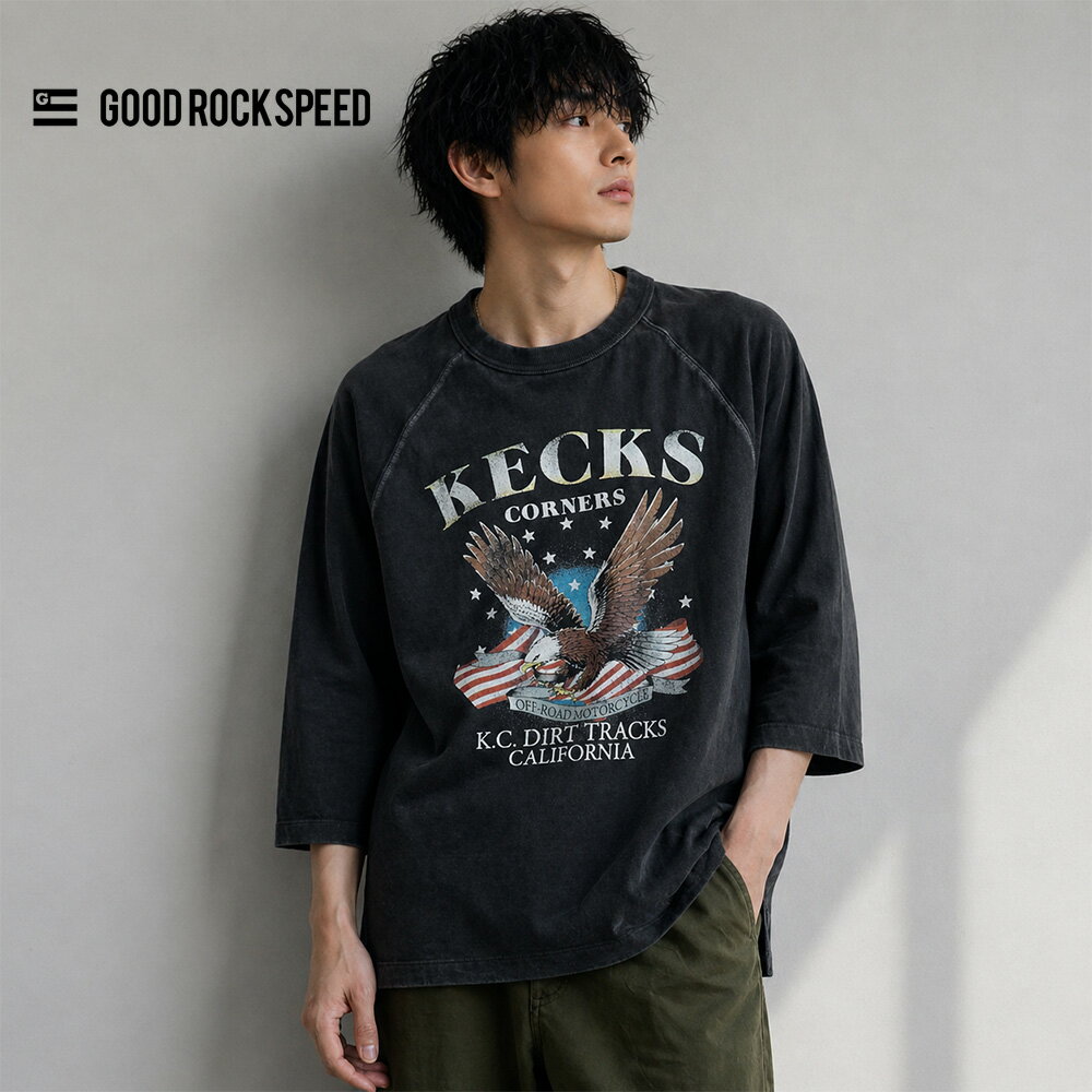 樂天商城 - グッドロックスピード GOOD ROCK SPEED Tシャツ ラグラン 7/8袖 Tシャツ 7分袖Tシャツ 26ORG001W 26ORG003W【メンズ レディース ユニセックス イーグル アート プリント 七分袖 カットソー カジュアル ストリート アメカジ 古着風 ピグメント加工】