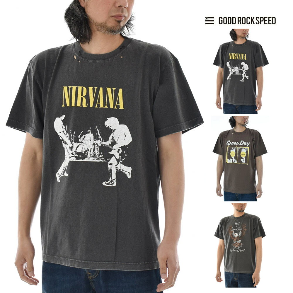樂天商城 - グッドロックスピード GOOD ROCK SPEED Tシャツ ディストレスト 半袖Tシャツ DISTRESSED T-SHIRT 26NVN003W 26GRD001W【メンズ レディース ニルヴァーナ ニルバーナ NIRVANA グリーンデイ GREEN DAY TEE バンドT バンT バンドTシャツ ロックT ヴィンテージ風 ビンテージ】