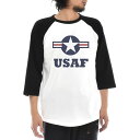 エアフォース AIR FORCE Tシャツ USAF マーク ラウンデル ロゴ ラグラン 七分袖 3/4 メンズ レディース ティーシャツ アメリカ ミリタリー アメカジ 大きいサイズ エアーフォース AIR FORCE S M L XL JUST ジャスト