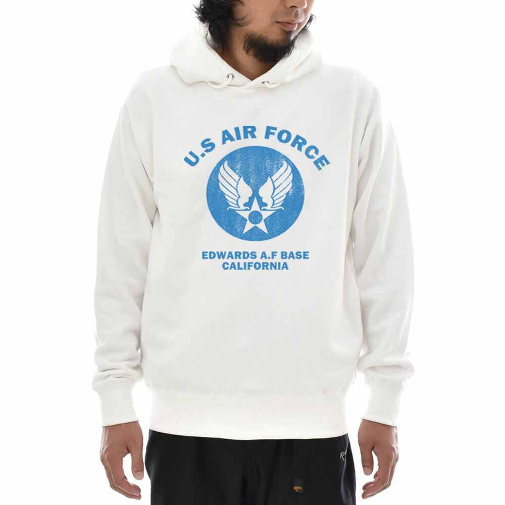 エアフォース AIR FORCE パーカー パーカ U.S AIR FORCE BASE プルオーバー スウェット フーディー トップス メンズ レディース US エアーフォース ミリタリー 軍隊 USA アメカジ 世田谷ベース 大きいサイズ 白 ホワイト JUST ジャスト