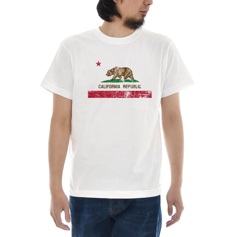 カリフォルニア フラッグ Tシャツ ジャスト 半袖Tシャツ メンズ レディース ティーシャツ CALIFORNIA F..