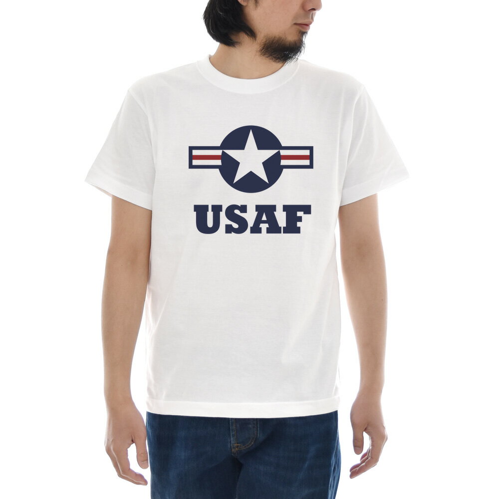 USAF マーク ラウンデル Tシャツ ジャスト 半袖Tシャツ メンズ レディース ティーシャツ エアーフォース AIR FORCE アメリカ アメリカ合衆国 空軍 国籍マーク 軍 基地 カジュアル 大きいサイズ ビッグサイズ ホワイト 白 XXXL