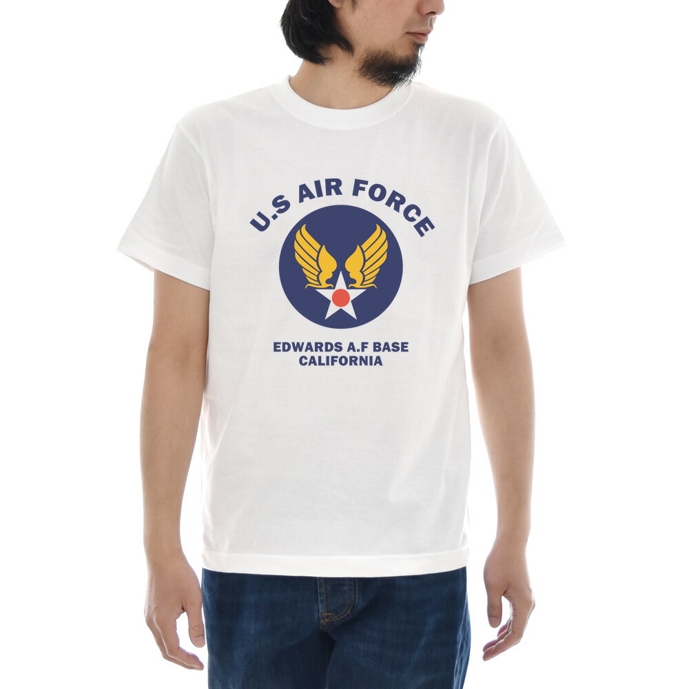 U.S AIR FORCE BASE Tシャツ ジャスト 半袖Tシャツ メンズ レディース ティーシャツ US エアフォース ミリタリー 空軍 軍隊 カリフォルニア アメリカ USA 基地 ベース カジュアル 大きいサイズ ホワイト