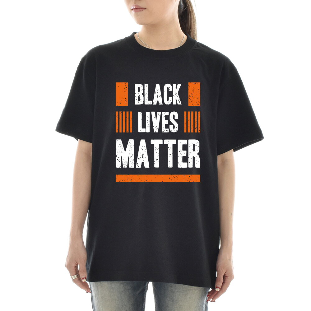 メッセージ Tシャツ BLACK LIVES MATTER ブラック ライヴズ マター オレンジ スローガン メンズ レディース キッズ 大きいサイズ 小さいサイズ ティーシャツ TEE 黒人差別反対運動 デモ 120 130 140 150 160 S M L XL XXL XXXL 4L 黒 ブラック ジャスト JUST