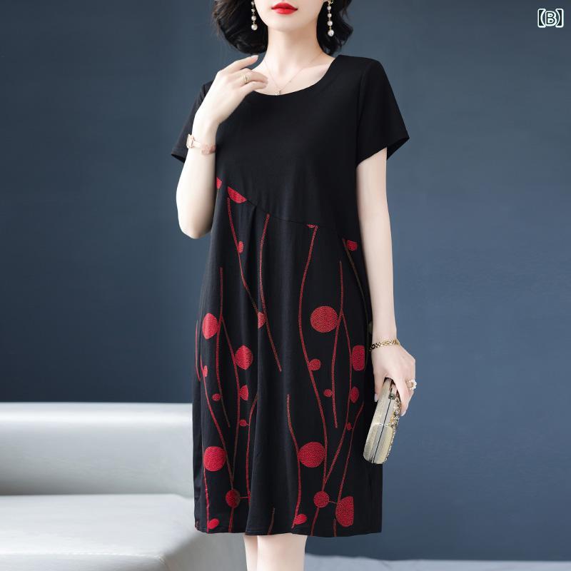 ワンピース レディース 七分丈 かわいい おしゃれ 太った 母親の ドレス 西洋 中年 2024 大きめ サイズ レディース 夏の ストレート スカート