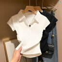 オーガニックコットン 半袖 レディース オーガニックコットン 半袖 レディース ホワイト ポロ カラー 半袖 Tシャツ レディース 夏 2025 ハイエンド ウエスト スリム 半袖 トップス|詳細画像